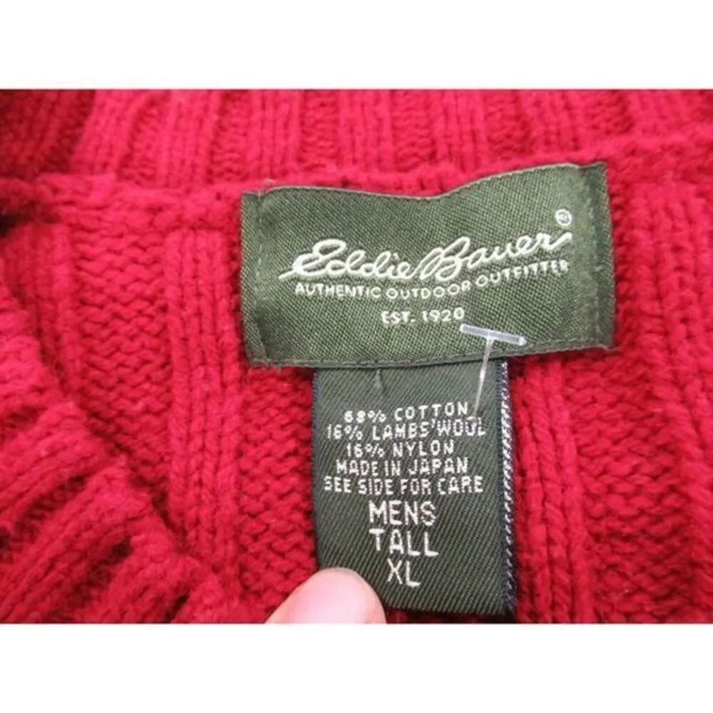 Vintage Eddie Bauer Sweater Mens XL Tall Red Cable Knit Lambs Wool Blend Long Sl - Picture 3 of 10